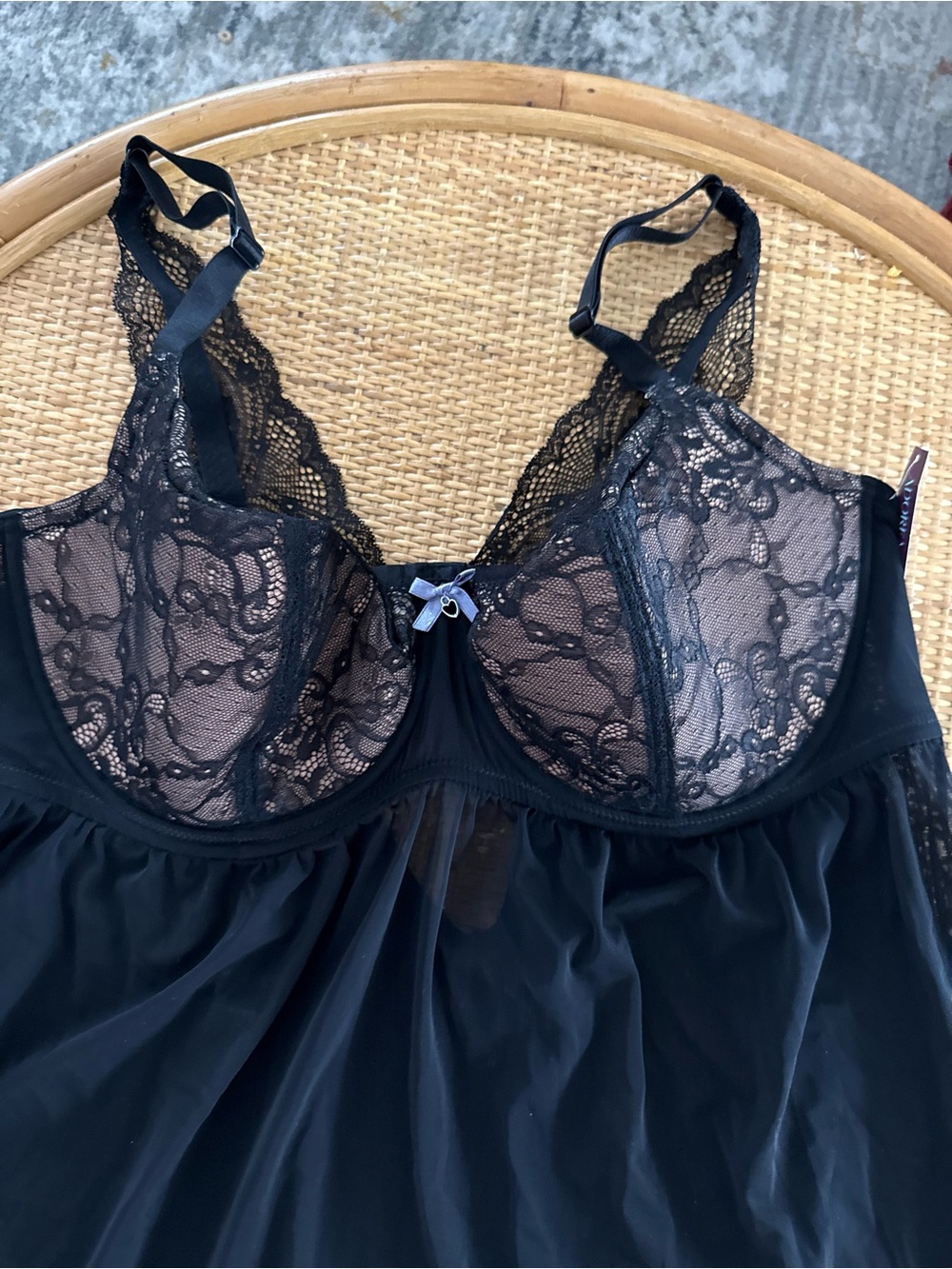 Adore Me Ella Contour Black Babydoll with Bow Accent